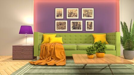 Interior of the living room. 3D illustration.