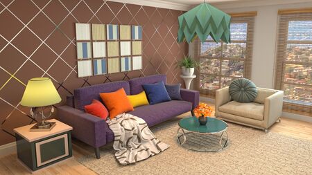 Interior of the living room. 3D illustration.