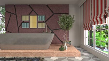 Bathroom interior. 3D illustration. Bath.