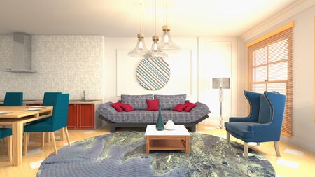 Interior of the living room. 3D illustration.