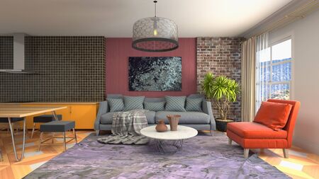 Interior of the living room. 3D illustration.