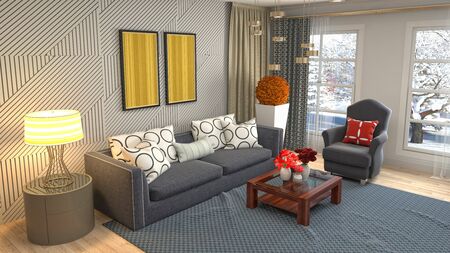 Interior of the living room. 3D illustration.