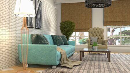 Interior of the living room. 3D illustration.