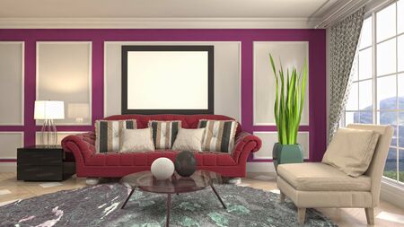 mock up poster frame in interior background. 3D Illustration.
