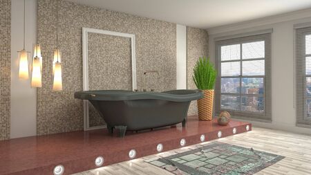 Bathroom interior. 3D illustration. Bath.の写真素材