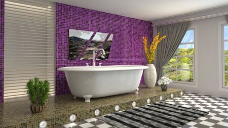 Bathroom interior. 3D illustration. Bath.の写真素材