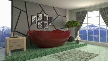 Bathroom interior. 3D illustration. Bath.の写真素材