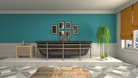 Bathroom interior. 3D illustration. Bath.