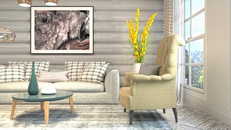 Interior of the living room. 3D illustration.