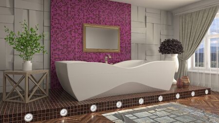Bathroom interior. 3D illustration. Bath.の写真素材