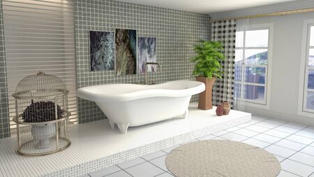 Bathroom interior. 3D illustration. Bath.