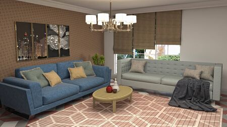 Interior of the living room. 3D illustration.