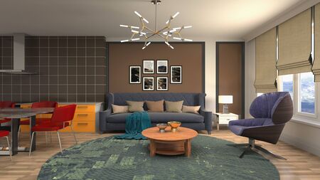 Interior of the living room. 3D illustration.