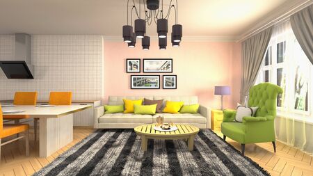 Interior of the living room. 3D illustration.
