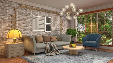 Interior of the living room. 3D illustration.