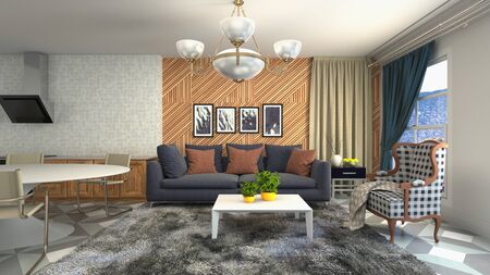 Interior of the living room. 3D illustration.
