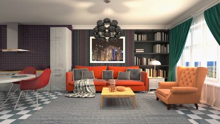 Interior of the living room. 3D illustration.
