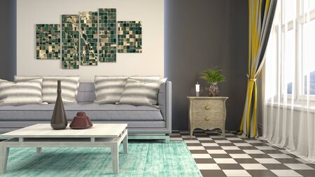 Interior of the living room. 3D illustration.