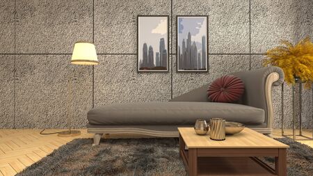 Interior of the living room. 3D illustration.
