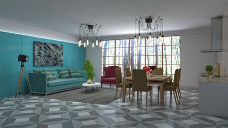 Interior of the living room. 3D illustration.