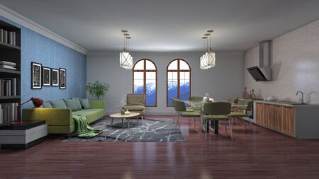 Interior of the living room. 3D illustration.