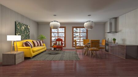 Interior of the living room. 3D illustration.