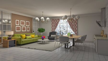 Interior of the living room. 3D illustration.