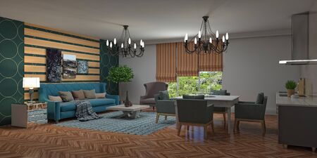 Interior of the living room. 3D illustration.