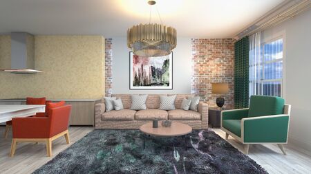 Interior of the living room. 3D illustration.