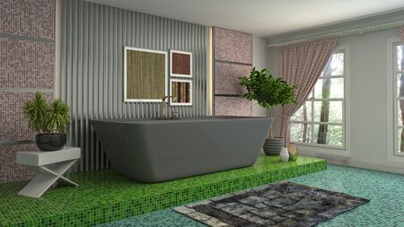 Bathroom interior. 3D illustration. Bath.の写真素材