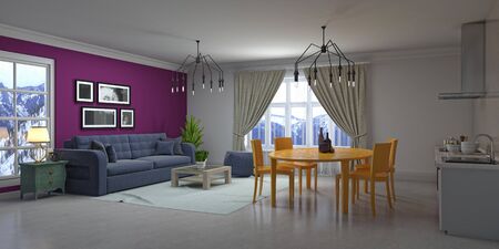 Interior of the living room. 3D illustration.