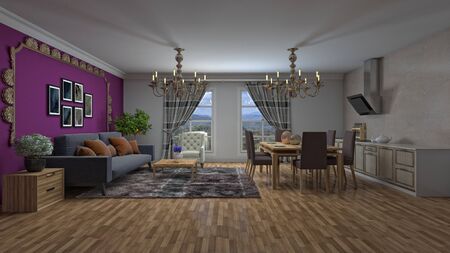 Interior of the living room. 3D illustration.