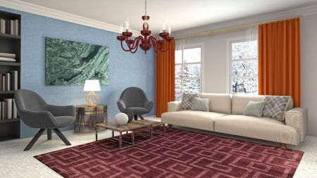 Interior of the living room. 3D illustration.