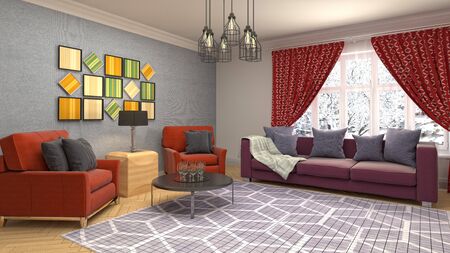 Interior of the living room. 3D illustration.