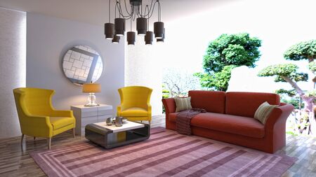 Interior of the living room. 3D illustration.