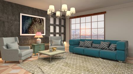 Interior of the living room. 3D illustration.
