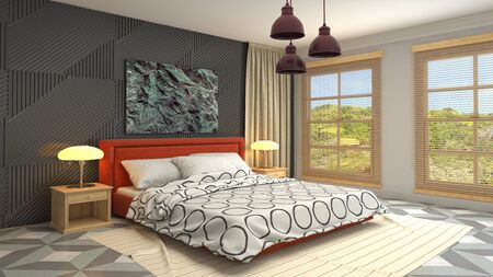 Bedroom interior. Bed. 3d illustration.