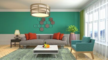 Interior of the living room. 3D illustration.