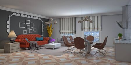 Interior of the living room. 3D illustration.