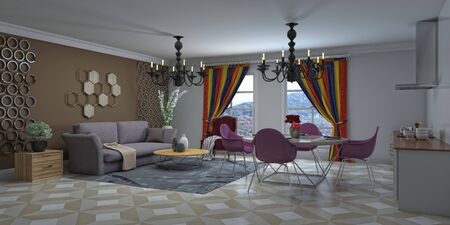 Interior of the living room. 3D illustration.