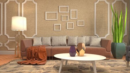 Interior of the living room. 3D illustration.