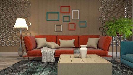 Interior of the living room. 3D illustration.