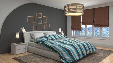 Bedroom interior. Bed. 3d illustration.