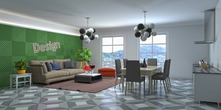 Interior of the living room. 3D illustration.