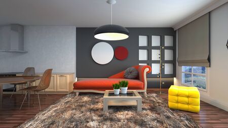 Interior of the living room. 3D illustration.