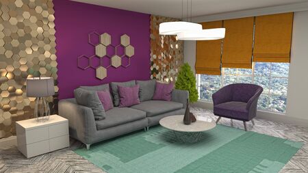 Interior of the living room. 3D illustration.