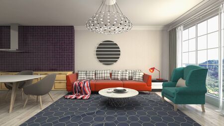 Interior of the living room. 3D illustration.
