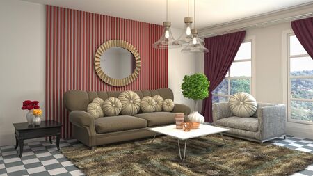 Interior of the living room. 3D illustration.