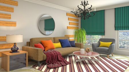 Interior of the living room. 3D illustration.
