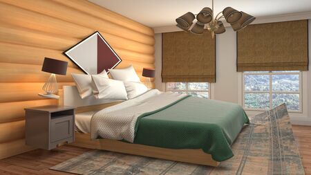 Zero gravity bed hovering in bedroom. 3D Illustration.の写真素材